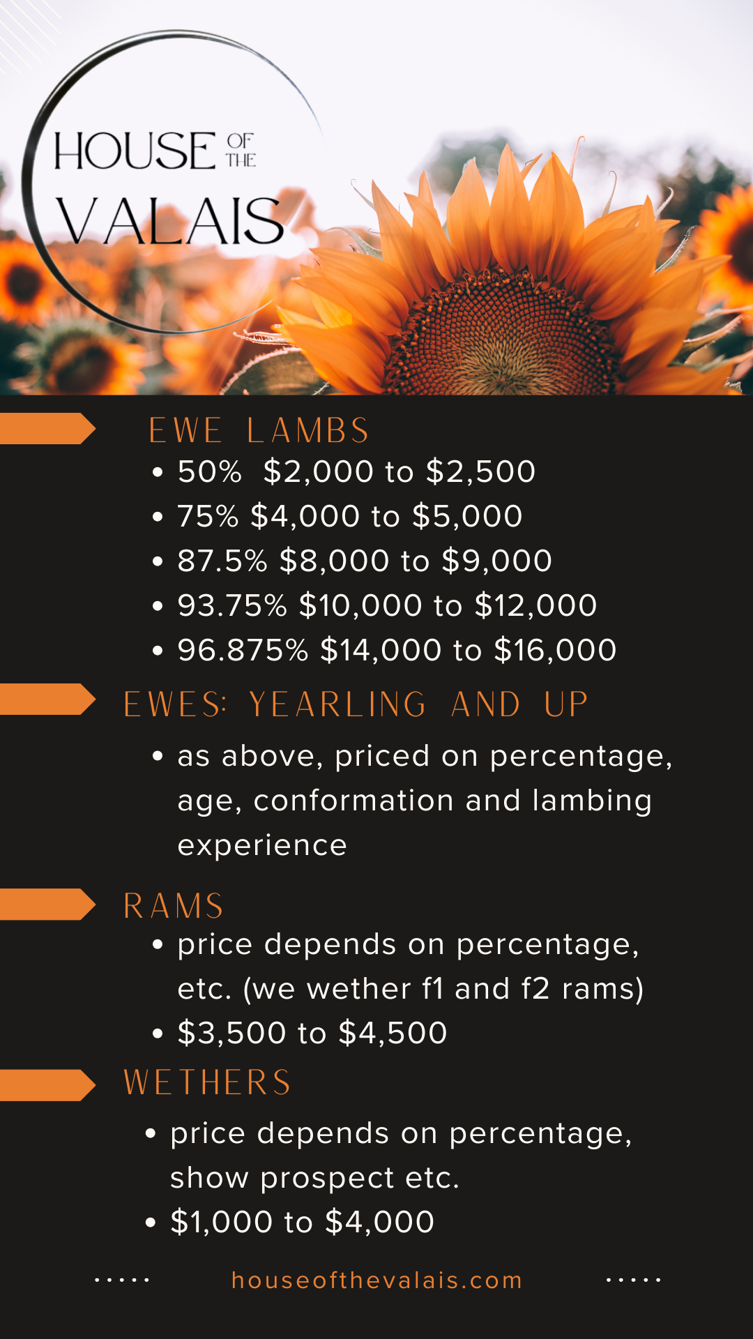 Price Lists Valais Sheep